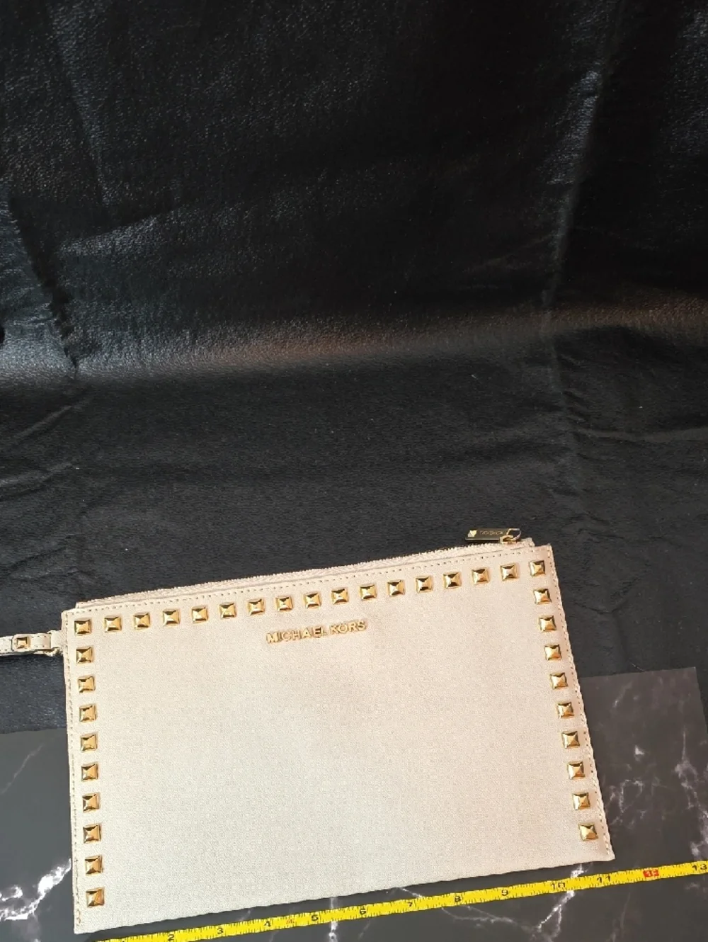NWT Michael Kors Cream Leather Studded Wristlet with Gold Hardware